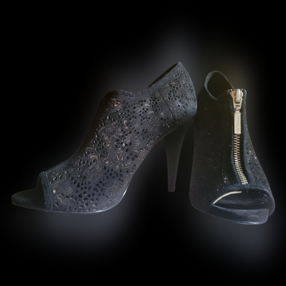 BCBGirls Black Stiletto Heels with Intricate Cutout Design